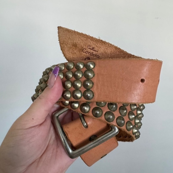 Calleen Cordero Studded Leather Brass Belt Sz 32 - Picture 1 of 5